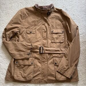 Gap Women's Beige Jacket Zip Snap Pockets Utility Belt Sz XL Safari Military